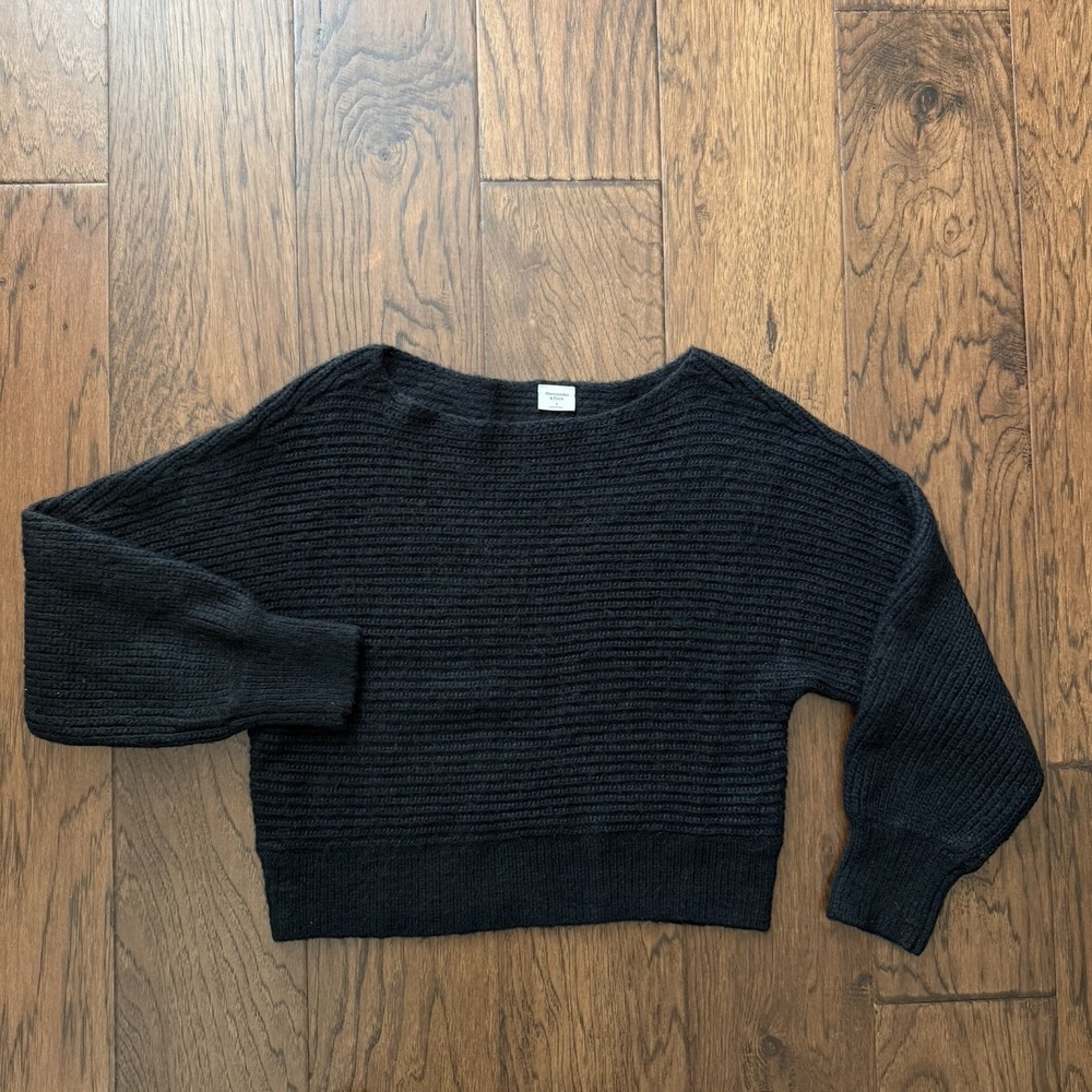 Abercrombie & Fitch Black Oversized Cropped Knit Sweater Dolman Sleeve Small
